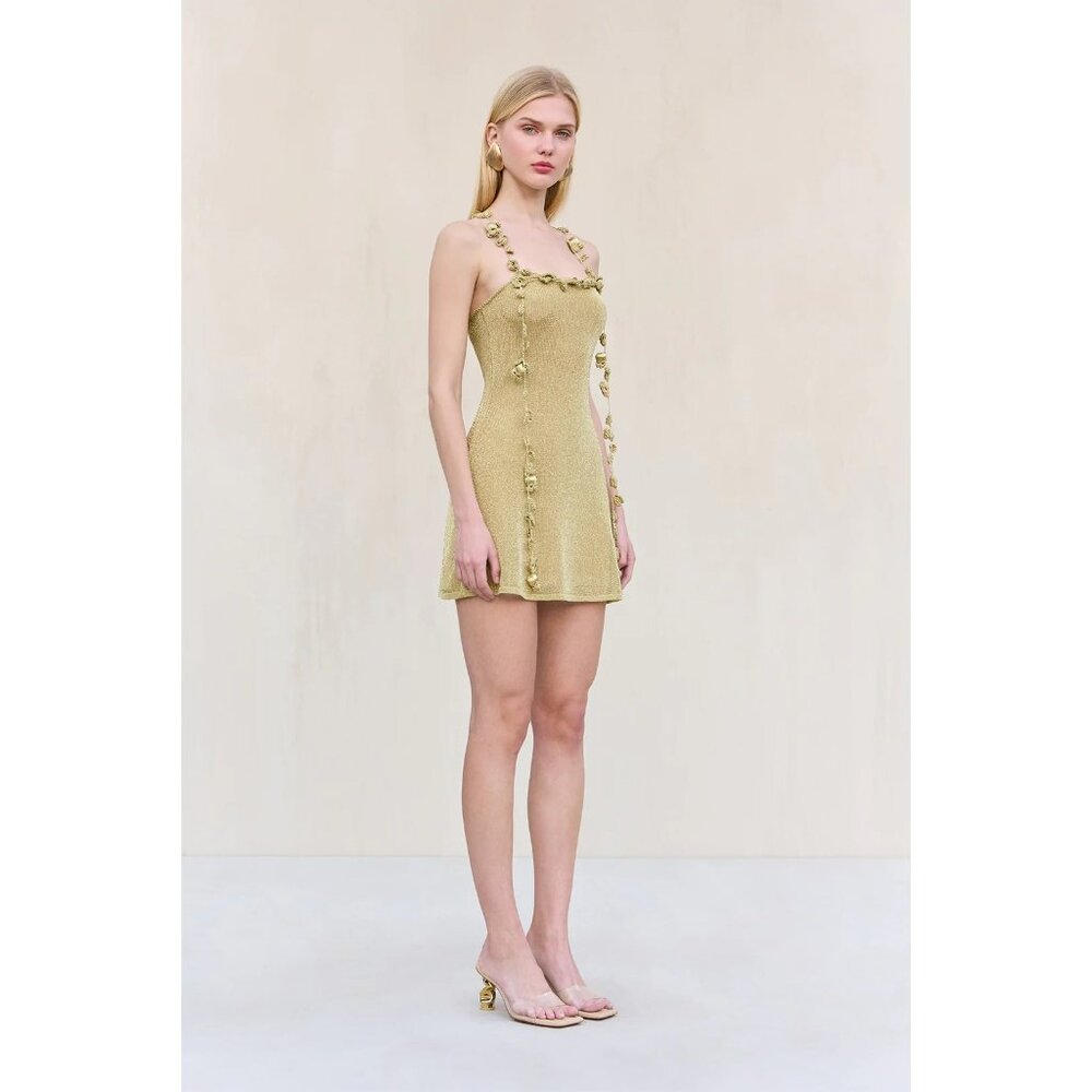 Cult Gaia Alonza Knit Dress in Gold Large New Womens Mini Metallic Cocktail - Picture 16 of 17